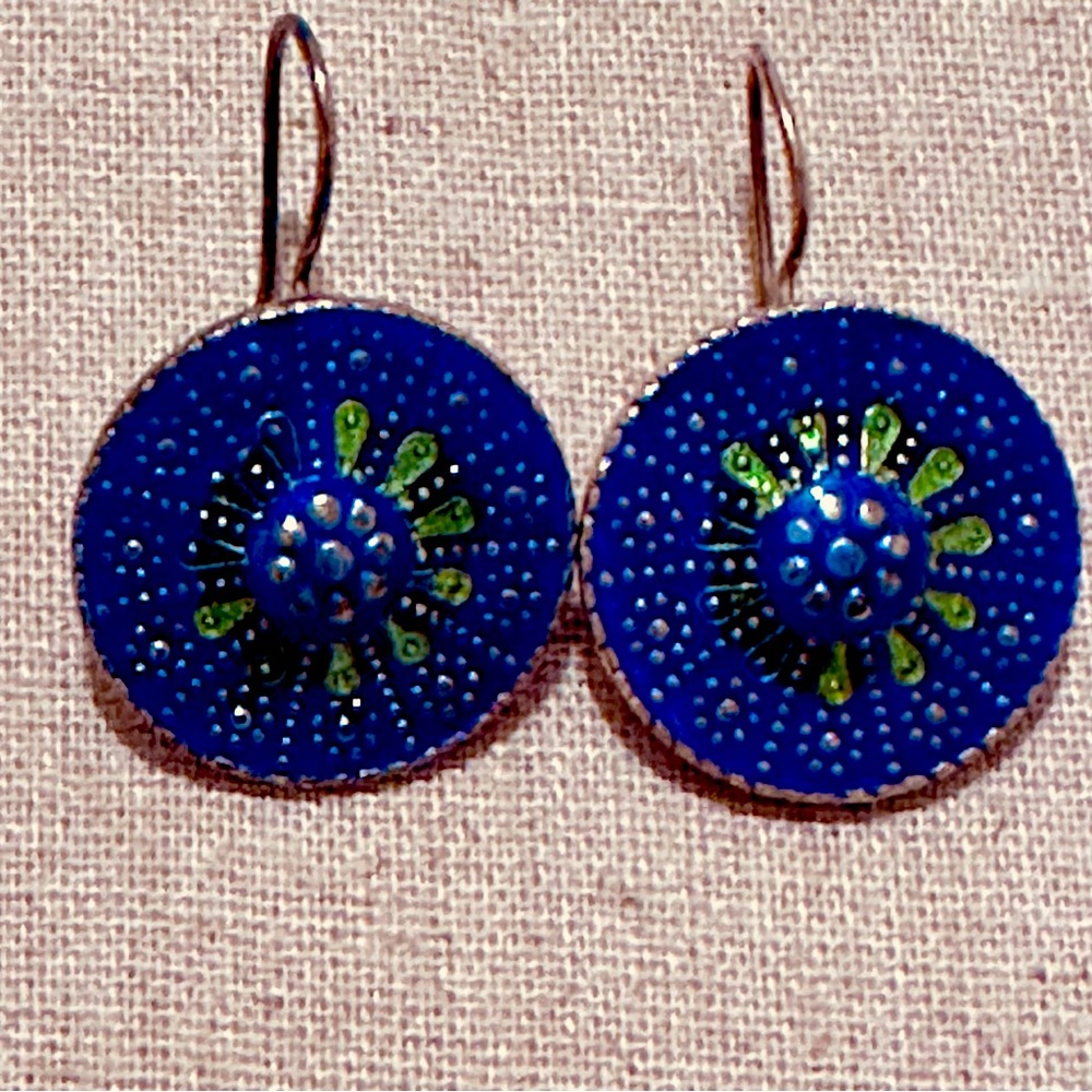 Vintage | Earrings | Turkish Silver Enamel in Blue & Green Earrings